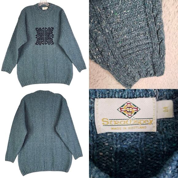 Vintage Strathspey Sweater The Cable Knit Scottish Wool Green Size Medium M - Picture 1 of 8